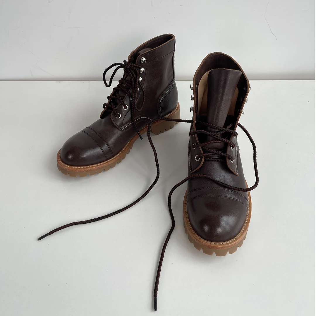 【魔鞋师】复古马丁靴女高帮真皮2024秋冬新款英伦厚底经典圆头短靴