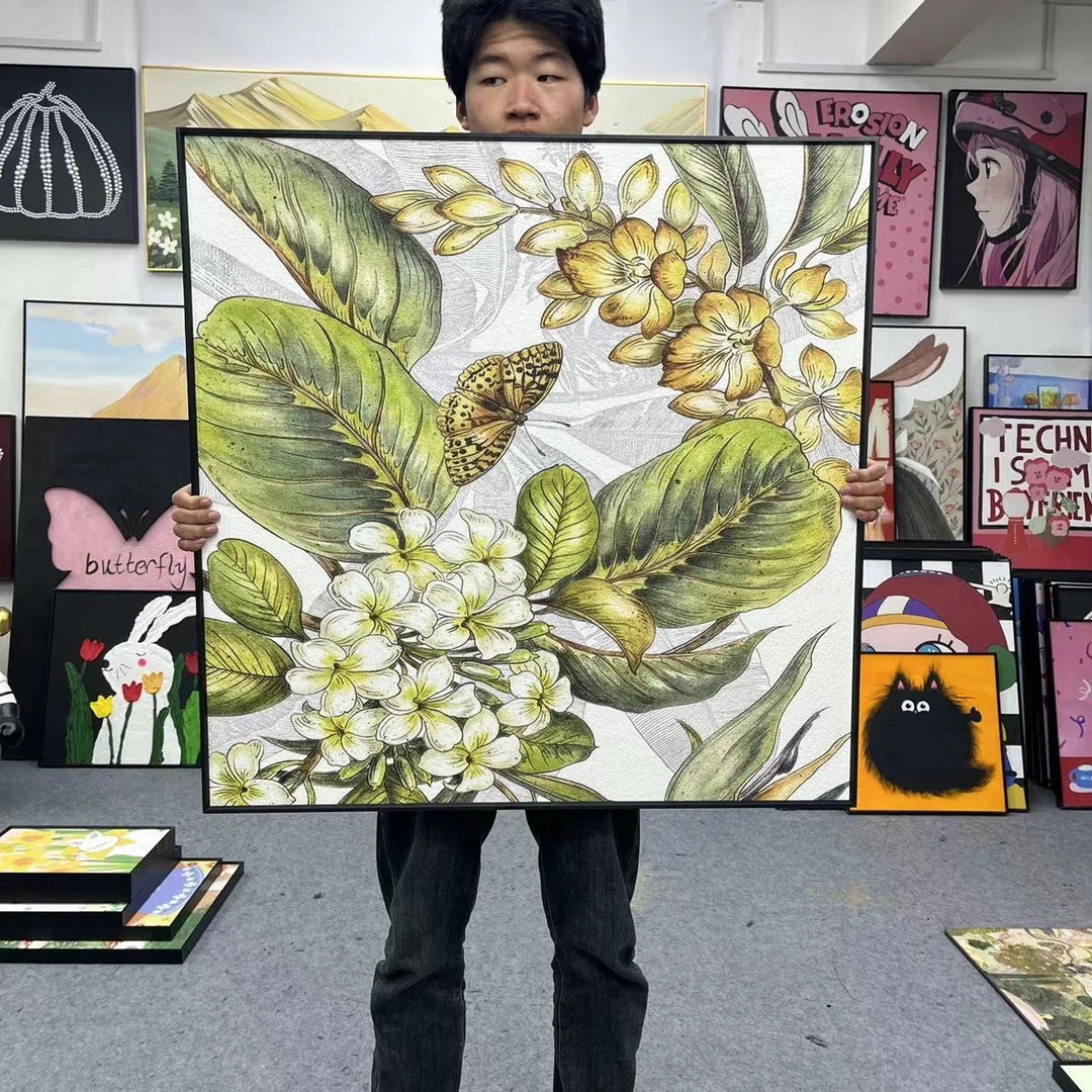 花鸟美式餐厅装饰画植物挂画欧式复古饭厅背景墙横版高档壁画8080
