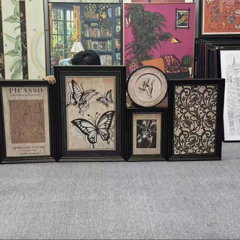 法式复古客厅装饰画小众艺术高级感组合壁画中古风沙发背景墙500