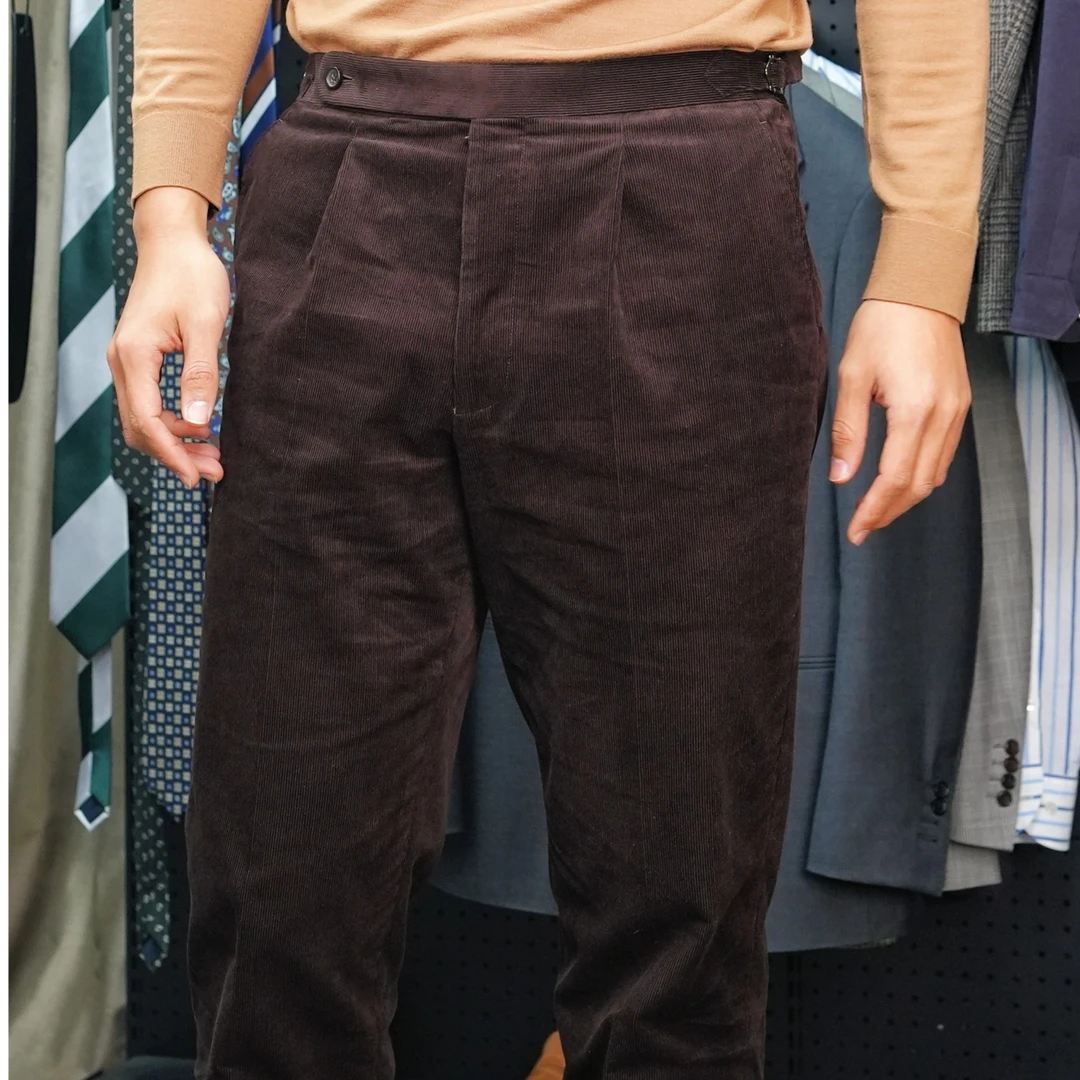 【衫无二】灯芯绒纯棉复古休闲那不勒斯腰头长裤直筒宽松