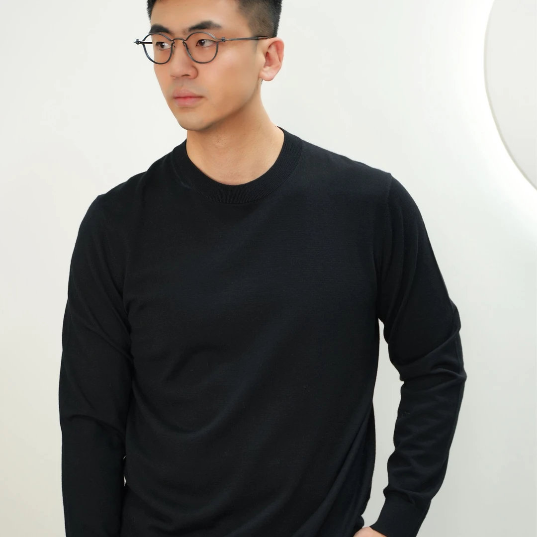 【衫无二】 16微米黄金羊毛纯色男士圆领羊毛衫