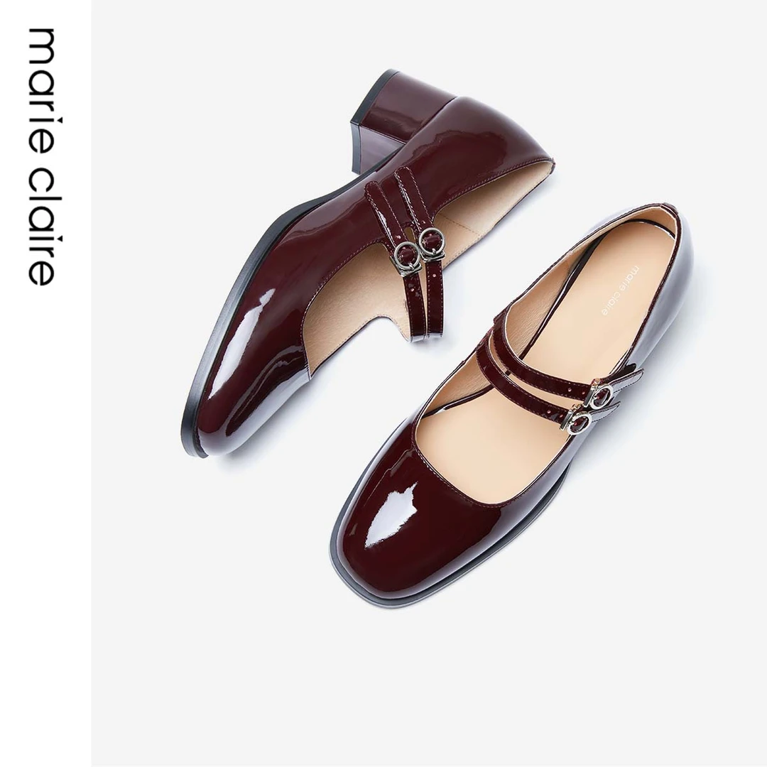 【鹭青一专享】MC女鞋/marieclaire粗跟双带玛丽珍气质简约百搭女鞋