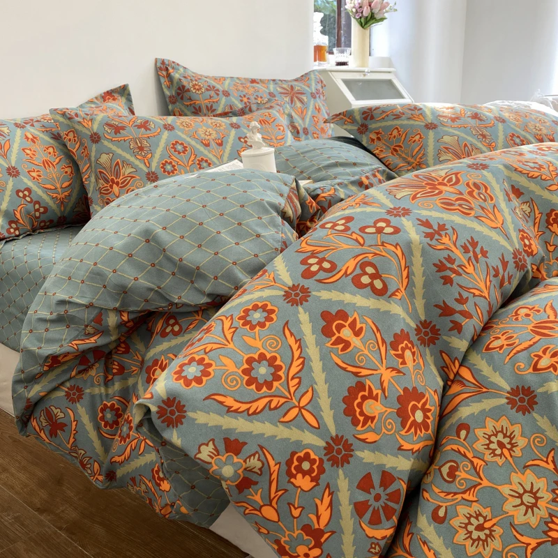 北欧风四件套床上用品非纯棉全棉磨毛ins床单被套三件套宿舍单人4