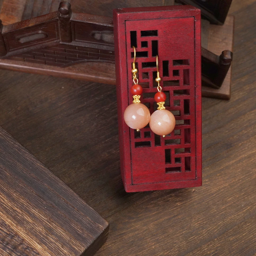 【宝陀明月】正品天然太阳石国潮风高级气质耳环14mm拉长石耳钉耳饰