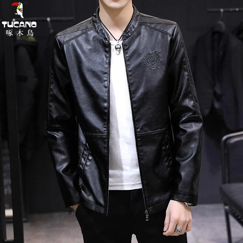 啄木鳥高档新款男士海宁品牌皮衣夹克青年机车痞帅皮衣棒球服外套