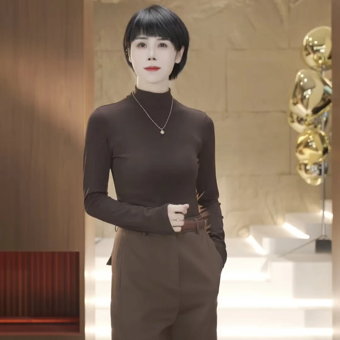 【渲渲推荐】WY-3035秋季半高领时尚百搭修身显瘦气质打底T恤