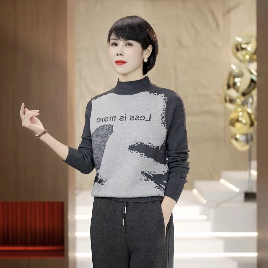 【渲渲推荐】JS-2919冬季半高领修身百搭时尚字母打底衫