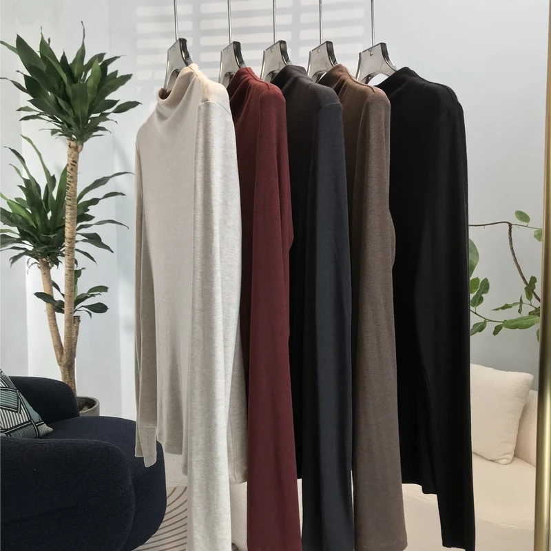 新款时尚简约大气修身舒适纯色内搭女士长袖打底衣7663