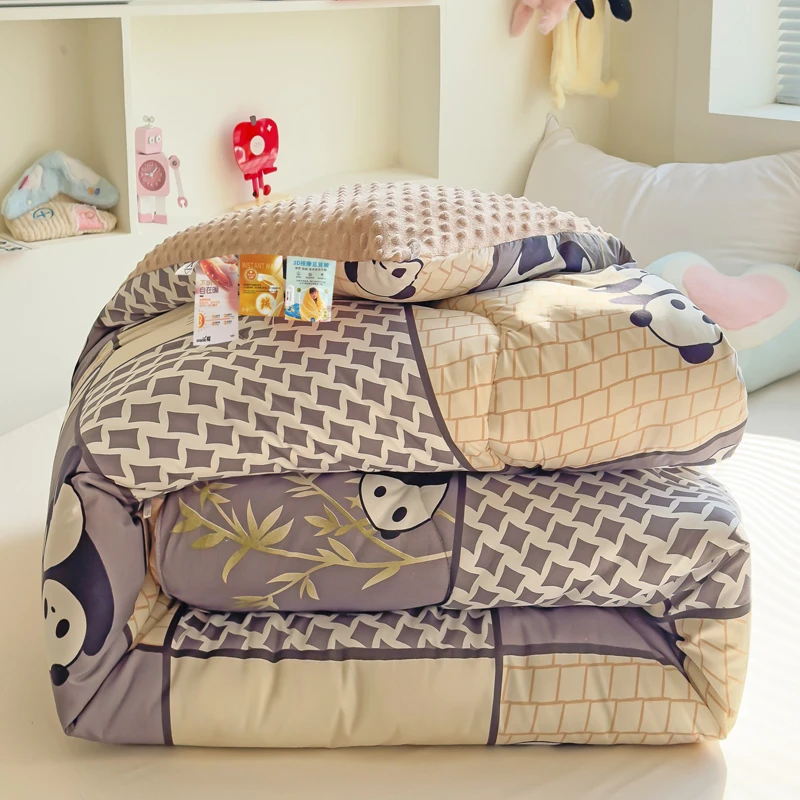 高端保暖豆豆被加厚冬季被子冬款双人2.0x2.3m大格子熊猫