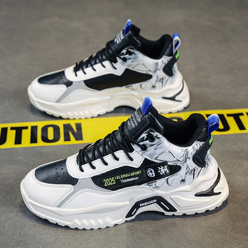 男鞋夏季2025新款学生休闲运动跑步小白鞋百搭设计感时尚厚底潮鞋