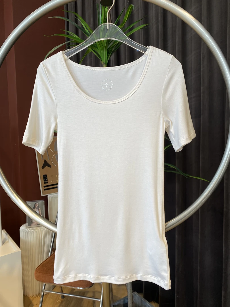 2024秋冬新款保暖抗菌女内搭裸感打底衫纯色牛奶韩版修身洋气短袖