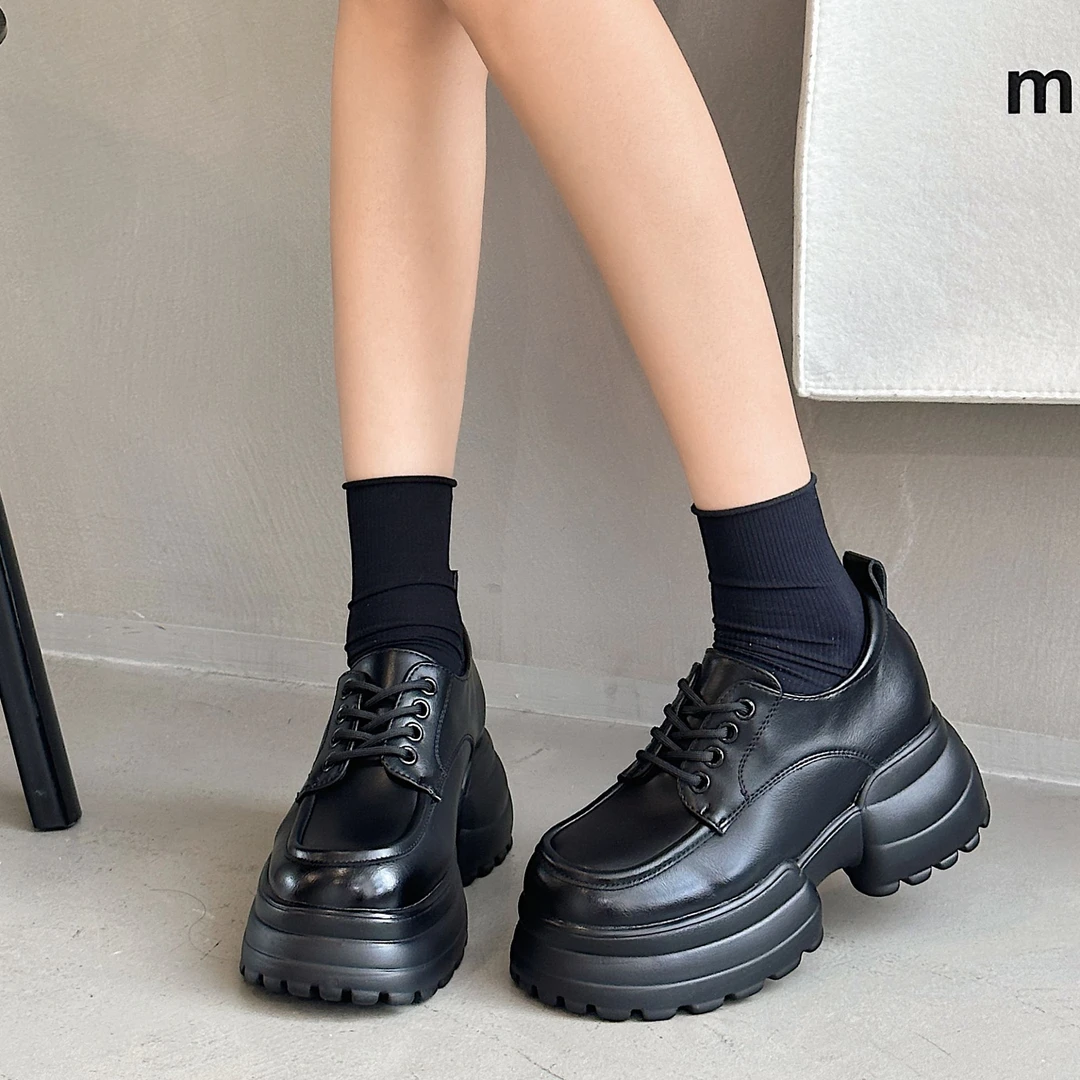 春秋新款厚底乐福鞋女百搭英伦风显瘦增高轻便小皮鞋英伦风853