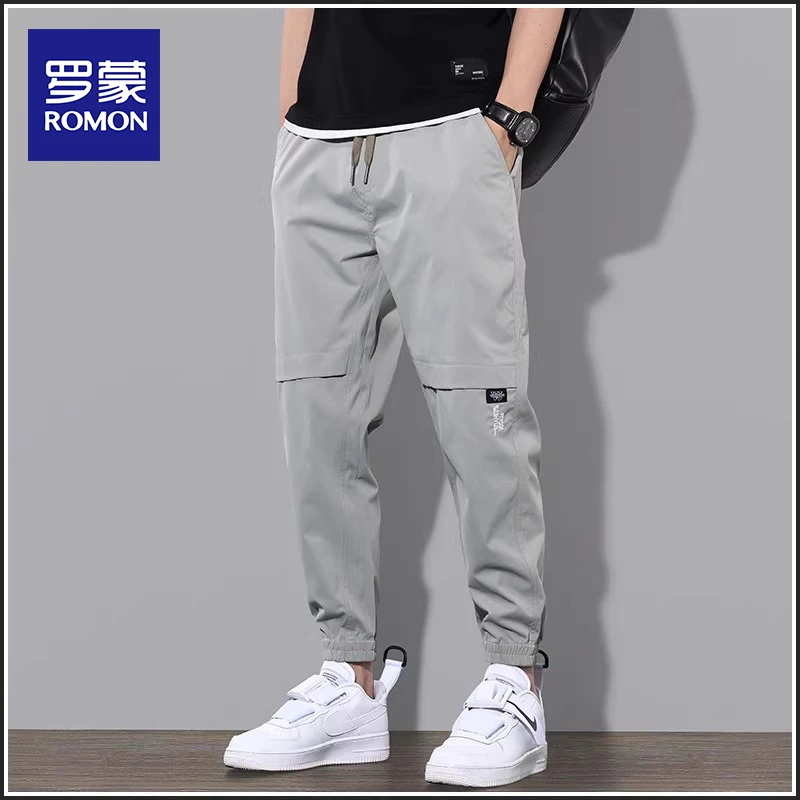罗蒙男士商务休闲裤2024春季新款工装束脚哈伦百搭潮流九分裤子男