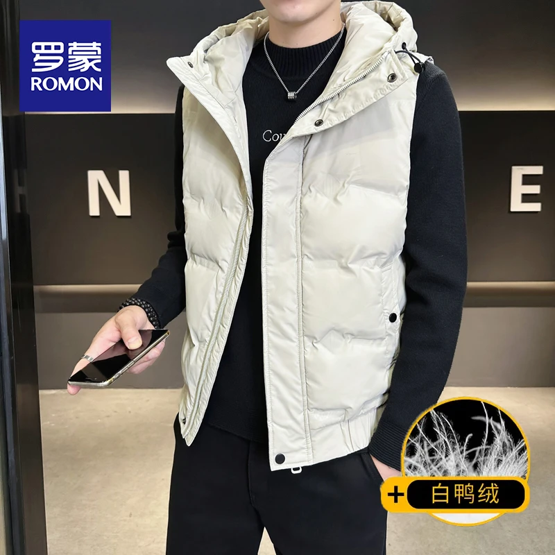 罗蒙秋冬季马甲男士2024新款连帽时尚百搭保暖背心休闲夹克外套男