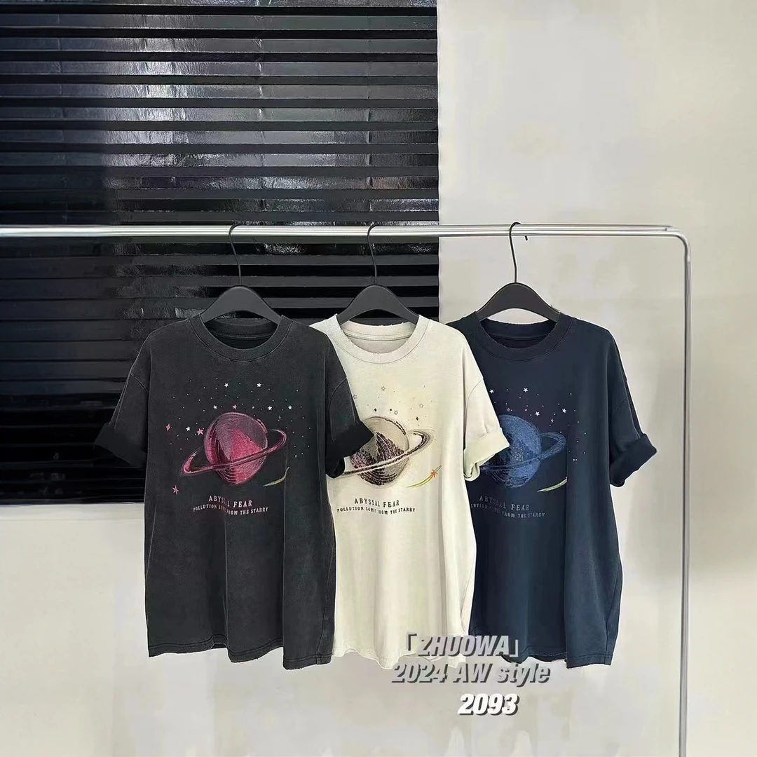 【郁儿严选】82093新款百搭休闲地球重工字母圆领短袖t