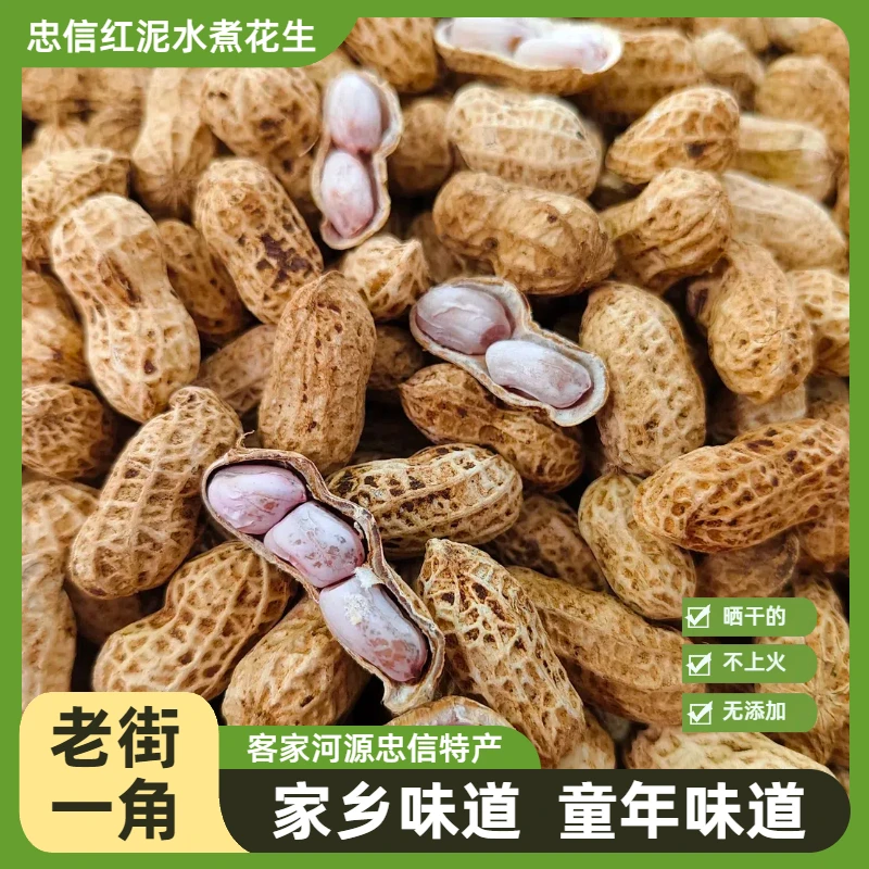 客家忠信水煮花生晒干原味带壳农家水煮咸干花生白晒河源特产坚果
