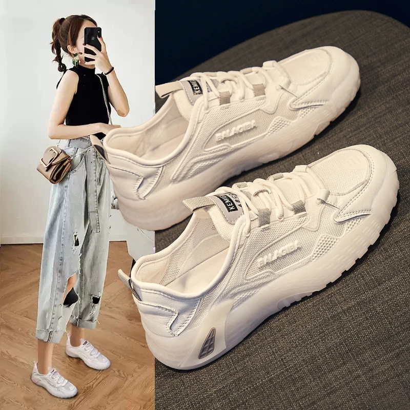 网红运动鞋女2024年春夏季新款爆款软底网面透气休闲小白鞋单鞋