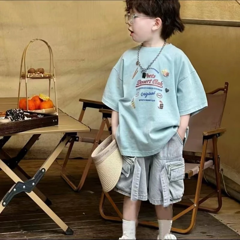 纯棉男童2024夏季新款亮色显白T恤柔软帅气宝宝炸街酷潮上衣洋气