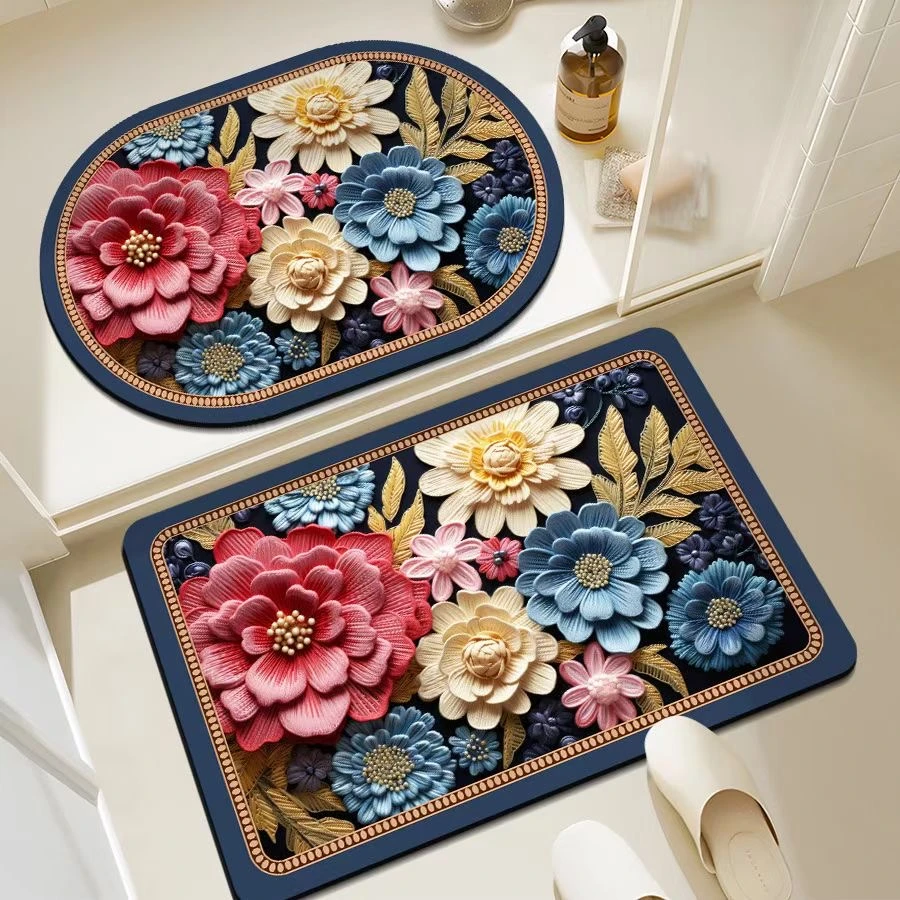 地垫卫生间浴室门口进门新中式国风硅藻泥洗手间吸水防滑垫子门垫