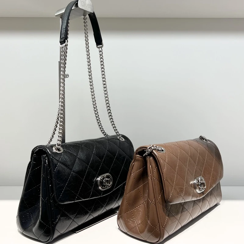 欧米OMI女包2024新款潮流牛皮小香风链条单肩斜挎包女腋下包单肩