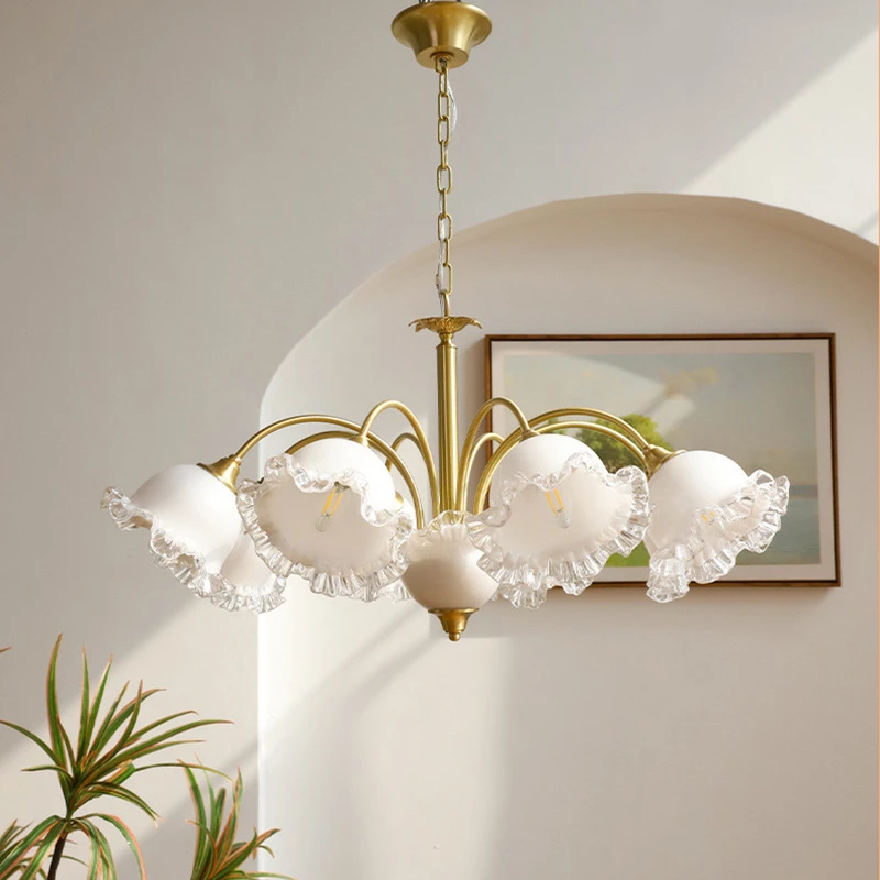 法式轻奢水晶大气复古玻璃吊灯美式田园客厅餐厅卧室全铜灯具新品