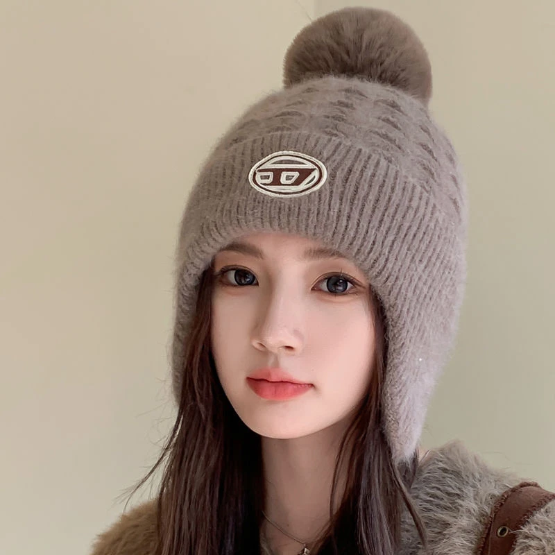 秋冬季帽子女韩版潮百搭时尚加厚毛线帽冬天骑车保暖防风防寒棉帽