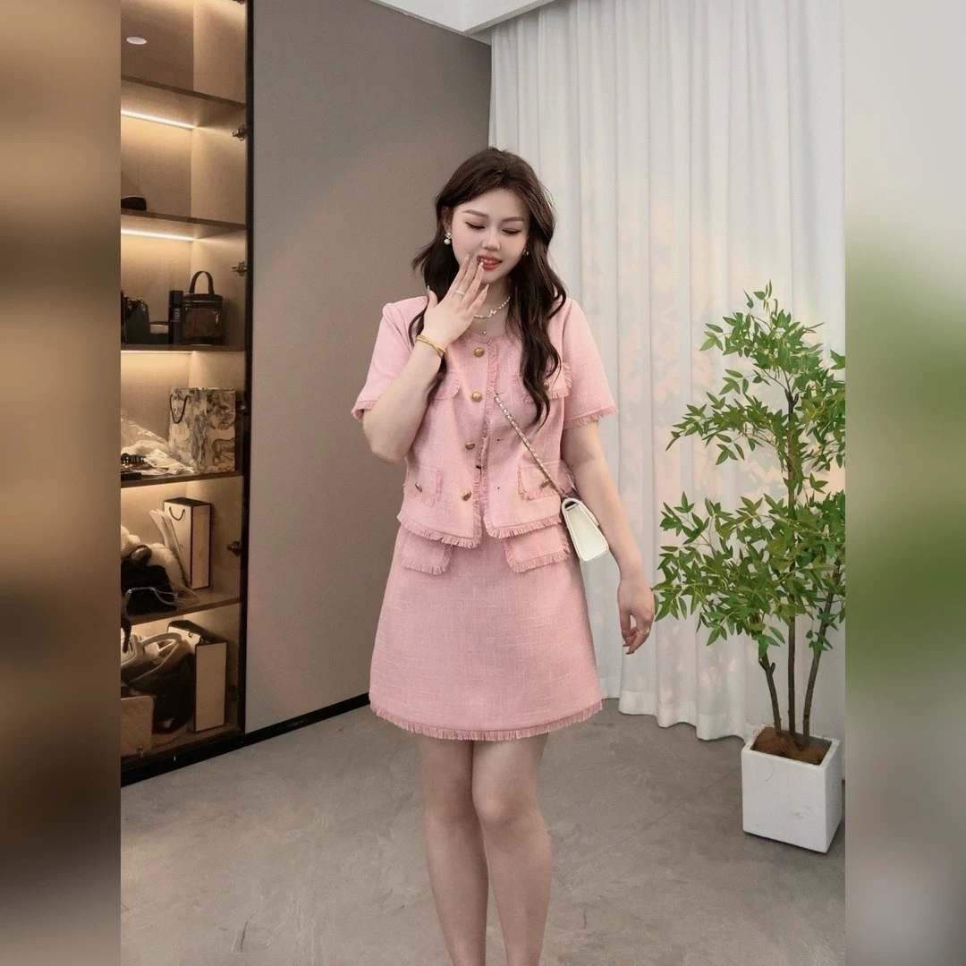 NANXU/楠序迪迪微胖女装2025夏季小香风套装裙气质两件套女DD8010