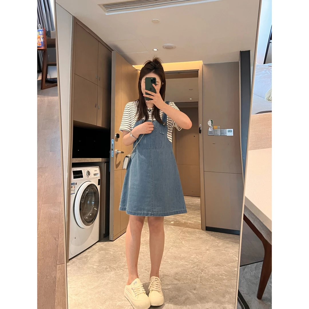 NANXU/楠序源子大码女装 夏显瘦假两件拼接牛仔裙子连衣裙YZ31503