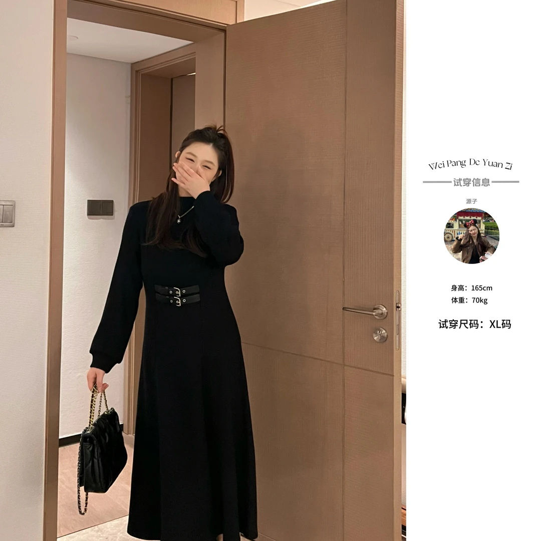 NANXU/楠序源子【黑胶唱片】微胖女装 2024年秋冬气质连衣裙YZ33170