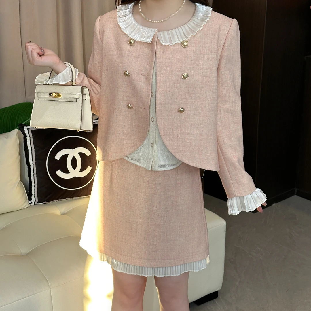 NANXU/楠序鹿鹿微胖女装2024秋季遮肉显瘦编织小香风外套女LL8125