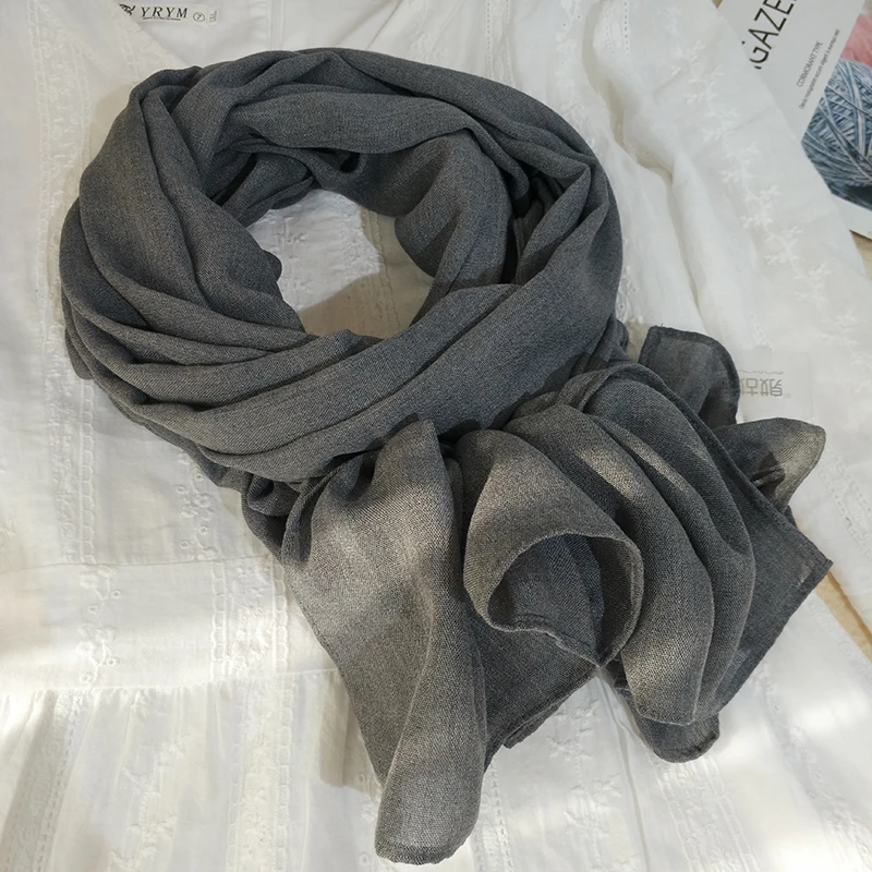 纯色棉麻围巾女秋冬薄款文艺简约百搭长款披肩韩版护颈围脖灰色