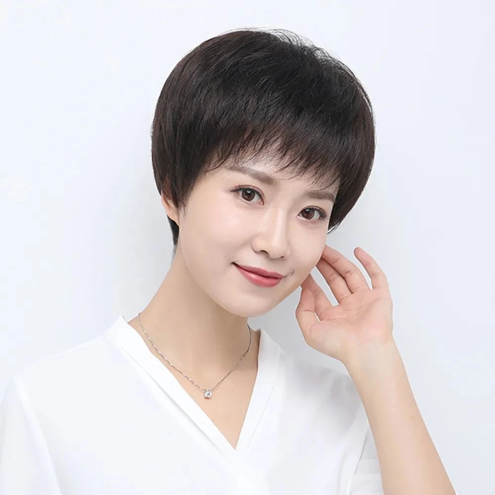 假发妈妈短发女递针全头套全真人发女士中老年短直发光头化疗可戴