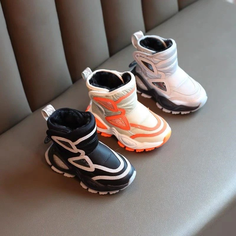 儿童冬季新款棉鞋防寒中小童防水皮面包跟棉靴保暖加绒加厚大棉靴