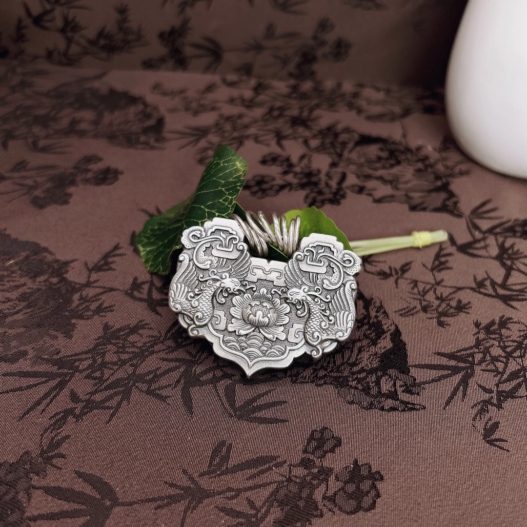 吊坠足银 小郑家双凤纯手工复古做旧锁