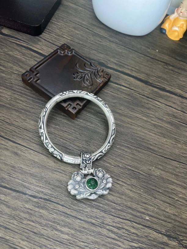 足银手镯 小郑家纯银手工錾刻手镯