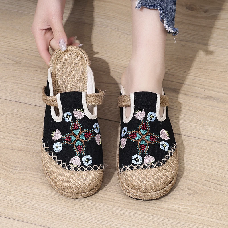 新款亚麻透气古风绣花老北京布鞋女款学生百搭渔夫大头鞋单女鞋子