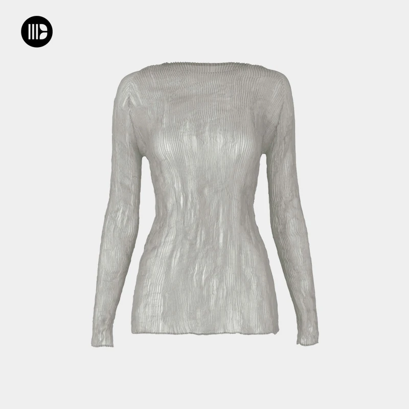 卿北丨褶皱内搭打底衫女士紧身百搭套头底领长袖外穿春季性感镂空
