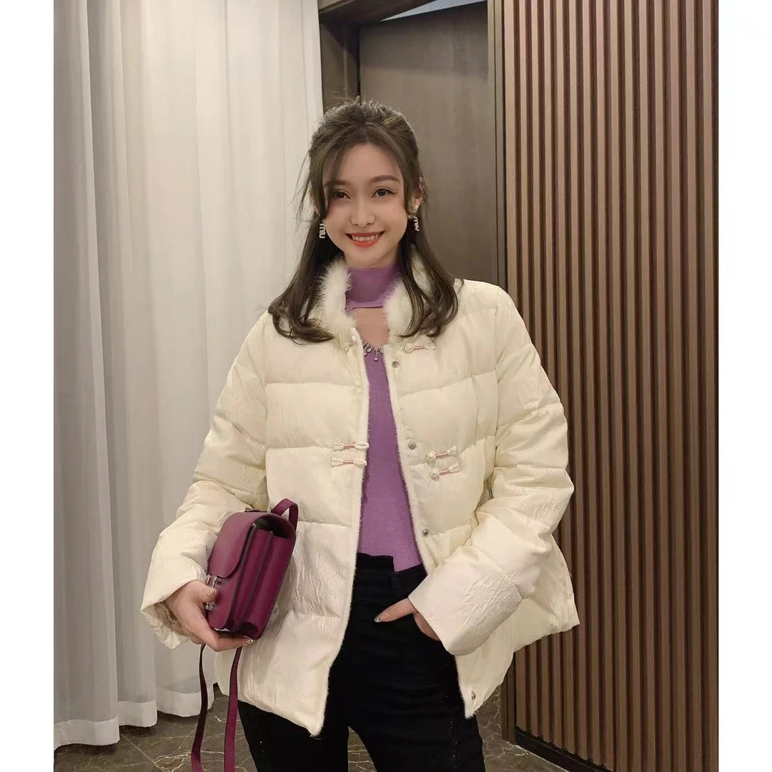 W·HAHA【回馈价】【杏雨梨花】高定手工短款国风水貂毛羽绒服 6079