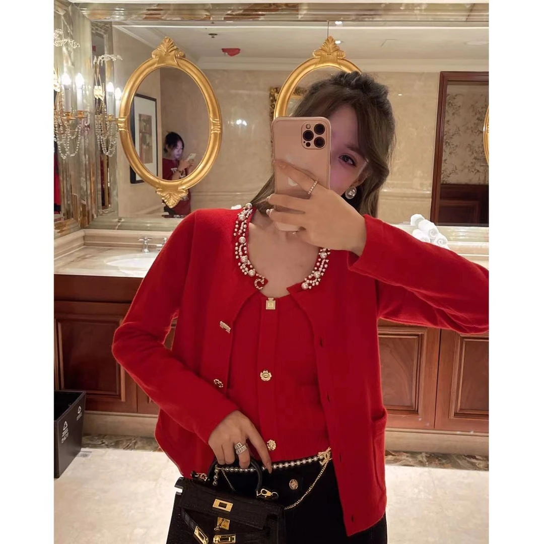 W·HAHA【回馈价】【莉莉安】高定手工坊钉珠羊毛针织吊带 2901