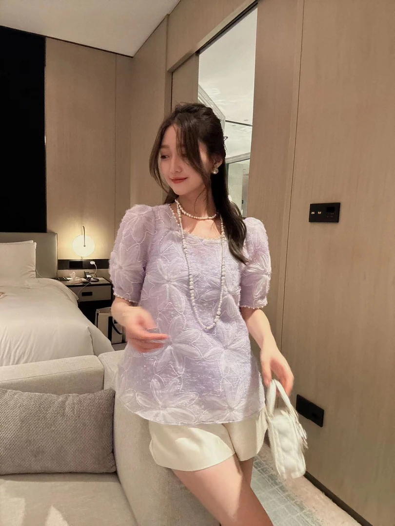 W·HAHA【鸢尾花】设计款鸢尾紫立体亮片短袖 51010