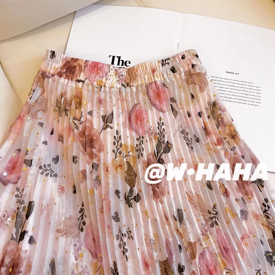 W·HAHA【回馈价】【情迷】压褶花朵百搭半裙2329