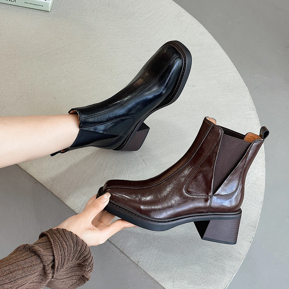 昔子9986秋冬新款切尔西靴马丁百搭靴加绒短筒方头靴时尚烟管靴黑