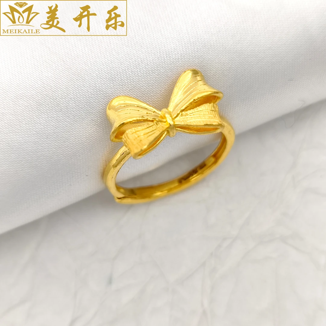 p3113美开乐黄金蝴蝶结戒指足金时尚可调送女友按克计价首饰直播