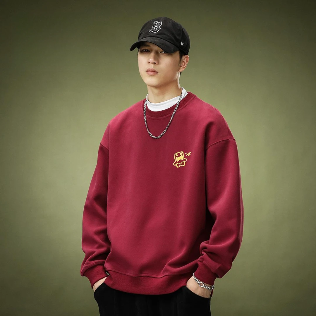 圆领卫衣男2024秋冬季新款重磅衣服美式休闲无帽套头宽松上衣潮流