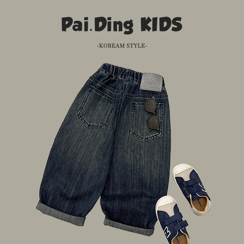 【兔小呗】秋装潮流贴标设计休闲宽日常水洗牛仔裤SJ4289