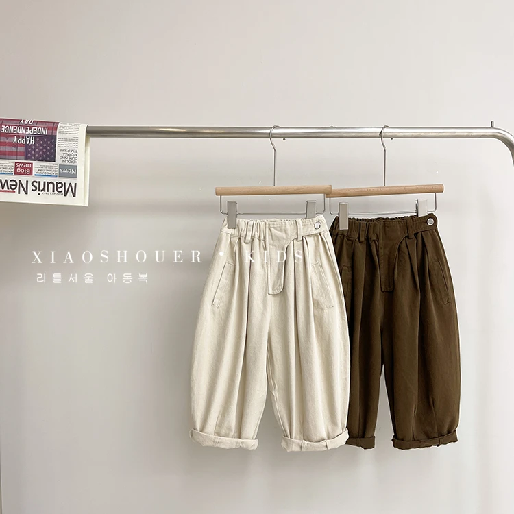 【兔小呗】现货-春季儿童裤子男童韩版简约加绒休闲裤yy9005-qc