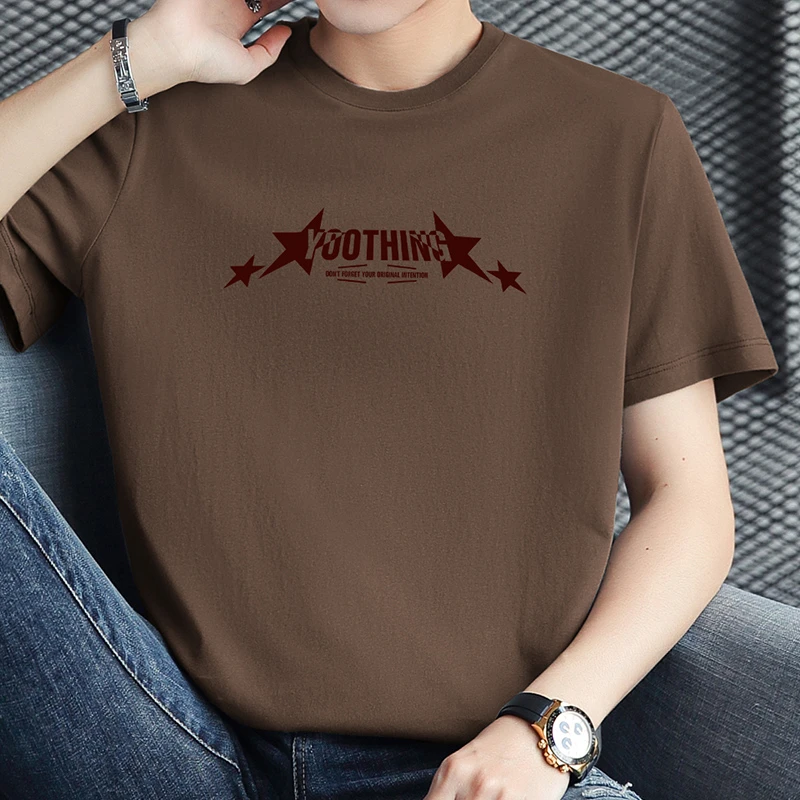 纯棉t恤男短袖2025新款夏季宽松全棉半袖潮牌印花上衣圆领打底衫