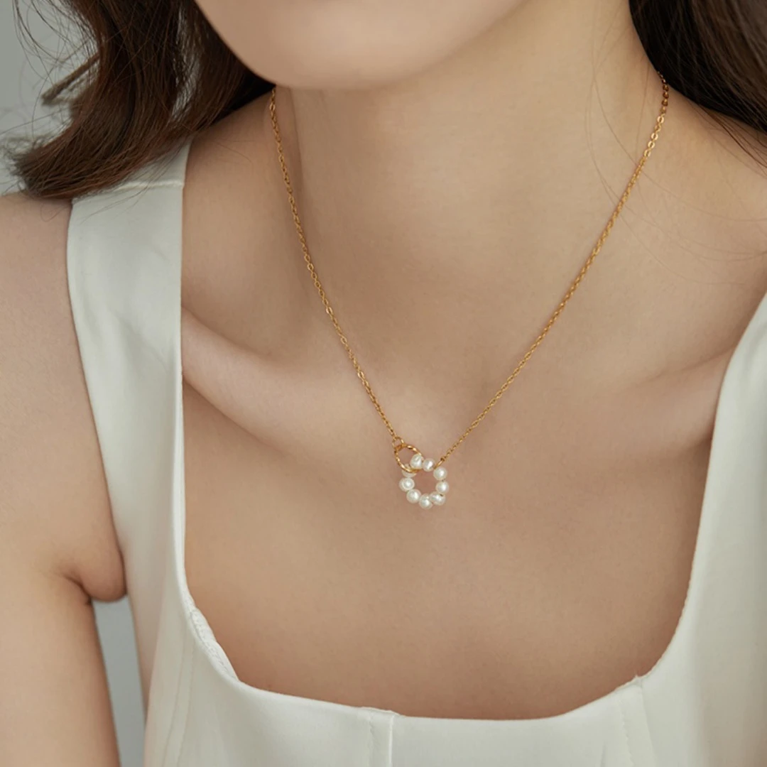 铜项链 法式几何圆圈环环相扣轻奢通勤锁骨链