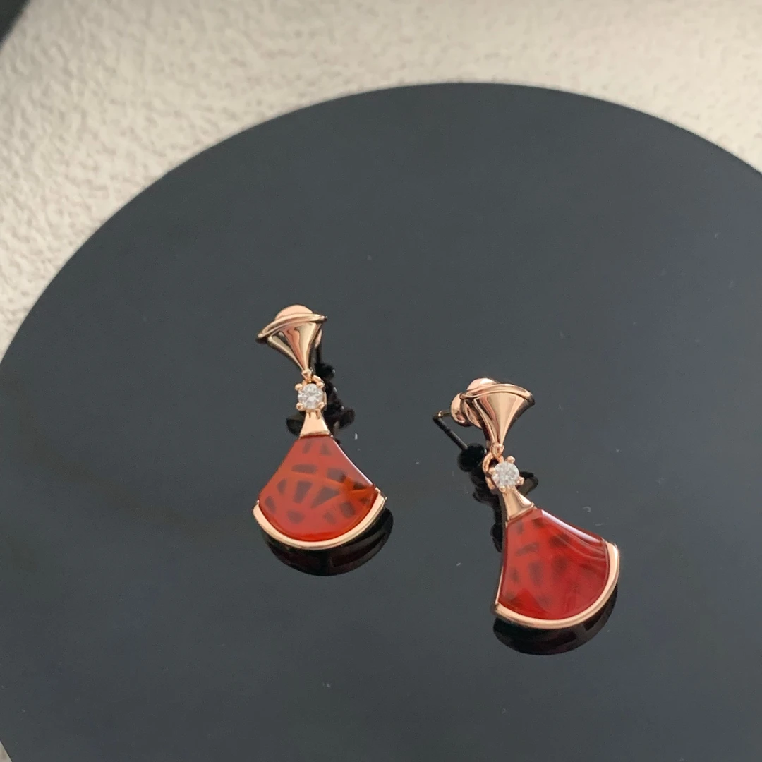 铜合金耳饰 扇形小裙子红色气质耳环女