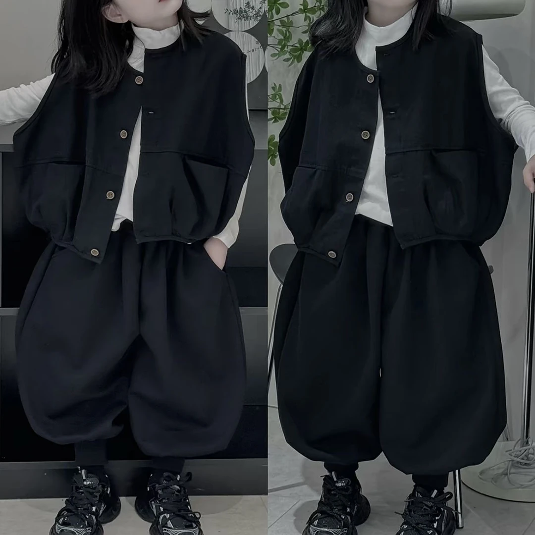 女童2025秋季新款套装男女宝宝韩版马甲洋气宝宝时尚萝卜裤两件套